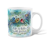 Tasse à café en céramique avec motif oiseaux, feuilles de printemps, fleurs, bleu de printemps, tasse fantaisie avec poignée, idéale pour les amis, la famille, les collègues, les enseignants, les