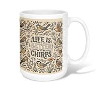Tasse à café en céramique avec motif oiseaux, fleurs vintage, feuilles, printemps, beige, tasse à thé fantaisie avec poignée, idéale pour l'amitié, la famille, les collègues, les enseignants, le