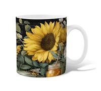 Tasse à café en céramique avec motif tournesol, abeille botanique, pot à miel, tasse d'été jaune fantaisie avec poignée, cadeau pour amitié, famille, collègues, enseignants, personnel amoureux, 325 ml