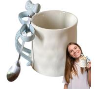 Tasse à café en céramique avec nœud rose et cuillère à café | Jolie tasse à café | Charmant mug en ruban pour la Saint-Valentin, les anniversaires, Thanksgiving, les collègues (bleu)