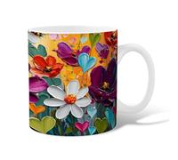 Tasse à café en céramique avec poignée, motif floral, cœur, pétale de printemps, multicolore, cadeau pour amitié, famille, collègues, enseignants, personnel chéri, 325 ml