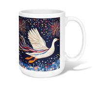 Tasse à café en céramique avec poignée Motif oie de feux d'artifice et fleurs Bleu 445 ml