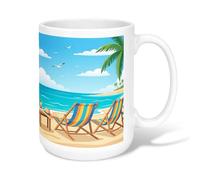 Tasse à café en céramique avec poignée - Motif palmier tropical d'été - Bleu - 445 ml