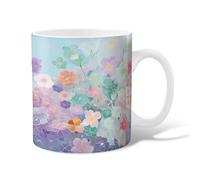 Tasse à café en céramique avec poignée, motif pétales de fleurs printanières, feuilles, bleu pastel, cadeau pour l'amitié, la famille, les collègues, les enseignants, le personnel amour, 425,2 g