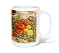 Tasse à café en céramique avec poignée - Style rustique vintage - Citrons et basilic - Avec poignée - Idéal pour l'amitié, la famille, les collègues, les enseignants, le personnel chéri - 445 ml