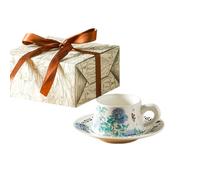 Tasse à café en céramique avec soucoupe, mignon chat 3D à l'intérieur tasse avec poignée et cuillère, figurine d'animal tasses à thé pour bar, maison, bureau (hydrangea, 1pcs)