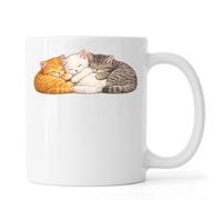 Tasse à café en céramique avec trois adorables chatons endormis ensemble Blanc