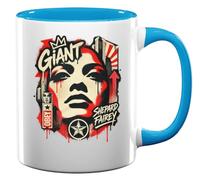 Tasse à café en céramique avec visage stylisé avec éléments graphiques audacieux Bleu clair