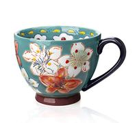 Tasse à Café en Céramique, Awanber Grande Taille Fleur Faite à la Main Café Lait Tasse à Thé - Meilleurs Cadeaux d'anniversaire de Noël Pour les Femmes - Cadeaux de Fête des Mères Pour Maman -Bleu Lac