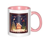 Tasse à café en céramique bicolore avec image Merry Christmas - 330 ml - Tasse à thé classique - Passe au micro-ondes - Pour le bureau et la maison
