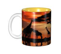 Tasse à café en céramique bicolore avec poignée, motif girafe sous l'arbre en Afrique, 325 ml, tasses classiques en céramique, jolies tasses à thé, durables et passent au micro-ondes, pour la maison,