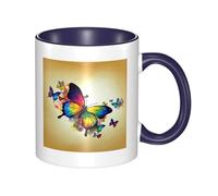 Tasse à café en céramique bicolore Color Butterfly 330 ml - Tasse à thé classique, tasse cadeau, passe au micro-ondes, pour le bureau et la maison