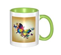 Tasse à café en céramique bicolore Color Butterfly 330 ml - Tasse à thé classique, tasse cadeau, passe au micro-ondes, pour le bureau et la maison