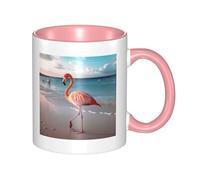 Tasse à café en céramique bicolore Flamingo On The Beach 330 ml - Tasse à thé classique, tasse cadeau, passe au micro-ondes, au bureau et à la maison