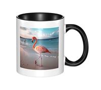 Tasse à café en céramique bicolore Flamingo On The Beach 330 ml - Tasse à thé classique, tasse cadeau, passe au micro-ondes, au bureau et à la maison