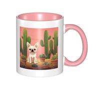 Tasse à café en céramique bicolore motif cactus et chien 330 ml - Tasse à thé classique, tasse cadeau, passe au micro-ondes, au bureau et à la maison