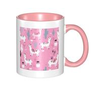 Tasse à café en céramique bicolore motif lama rose cactus 330 ml - Tasse à thé classique, tasse cadeau, passe au micro-ondes, pour le bureau et la maison
