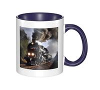 Tasse à café en céramique bicolore motif train à vapeur 330 ml - Tasse à thé classique, tasse cadeau, passe au micro-ondes, au bureau et à la maison
