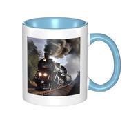 Tasse à café en céramique bicolore motif train à vapeur 330 ml - Tasse à thé classique, tasse cadeau, passe au micro-ondes, au bureau et à la maison