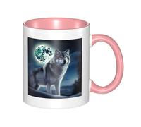 Tasse à café en céramique bicolore Wolf Under Moon 330 ml - Tasse à thé classique, tasse cadeau, passe au micro-ondes, au bureau et à la maison