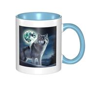 Tasse à café en céramique bicolore Wolf Under Moon 330 ml - Tasse à thé classique, tasse cadeau, passe au micro-ondes, au bureau et à la maison