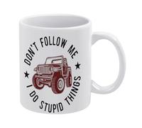 Tasse à café en céramique blanche avec inscription « Don't Follow Me I Do Stupid Things » - 325 ml - Tasse à thé imprimée double face avec poignée ergonomique en C - Fond épais en porcelaine pour la