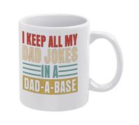 Tasse à café en céramique blanche avec inscription « I Keep All My Dad Jokes In A Dad-a-base » de 325 ml - Tasse à thé imprimée des deux côtés avec poignée ergonomique en C et fond épais - Cadeau