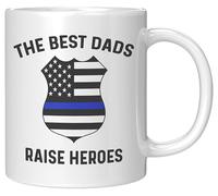 Tasse à café en céramique blanche avec inscription « The Best Dads Raise Heroes » - Cadeau pour les pères des forces de l'ordre - 325 ml