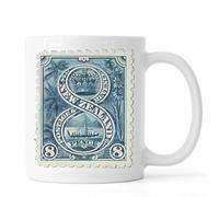 Tasse à café en céramique blanche avec logo 8 timbres de Nouvelle-Zélande