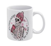 Tasse à café en céramique blanche avec motif squelette « It's Cold Outside Like My Heart » - 325 ml - Tasse à thé imprimée des deux côtés avec poignée ergonomique en C - Fond épais en porcelaine pour