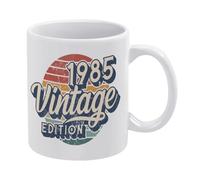 Tasse à café en céramique blanche avec numéro d'année d'anniversaire 1985 - Tasse à thé imprimée des deux côtés avec poignée ergonomique en C et fond épais - Tasse en porcelaine pour la maison, le