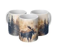Tasse à café en céramique blanche de 325 ml avec motif élan dans la forêt, impression intégrale, cadeau parfait pour les amateurs de nature, les chasseurs et les amis en plein air