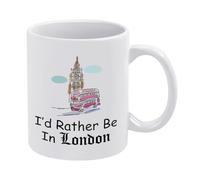 Tasse à café en céramique blanche « I'd Rather Be in London » de 325 ml avec joli bus à deux étages et Big Ben pour les fans de souvenirs britanniques, usage quotidien au bureau et à la maison