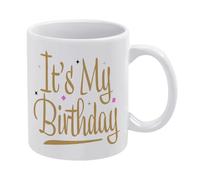 Tasse à café en céramique blanche « It's My Birthday » de 325 ml, tasse à thé imprimée des deux côtés avec poignée ergonomique en C, fond épais en porcelaine pour la maison, le bureau, la cuisine