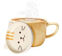 Tasse à café en céramique chat - 220 ml - Avec couvercle - Tasse à café ou à thé pour les amoureux des chats - Cadeau créatif pour les femmes, les amis, les enfants