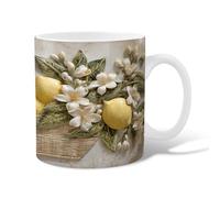 Tasse à café en céramique citron, fleur naturelle, feuille, printemps, jaune, tasse fantaisie avec poignée, cadeau pour amis, famille, amoureux, personnes âgées, collègues de travail, 325 ml