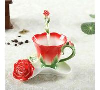 Tasse à café en céramique colorée Chinoise, Soucoupe à Fleurs en émail, Cadeau de Mariage, Tasse à thé camélia créative de l'après-midi, Tasse à Lait pour Petit déjeuner