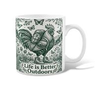 Tasse à café en céramique coq rustique nature papillon fleurs printemps vert fantaisie tasse chocolat chaud tasse avec poignée idéale pour les amis, la famille, les collègues, les enseignants, les