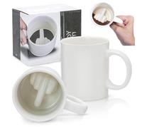 Tasse à café en céramique Doigt d'honneur - 300 ml - Tasse à café avec doigt du milieu 3D au fond - Tasse de qualité supérieure en blanc pur - Pour poisson d'avril, Saint-Valentin, cadeau