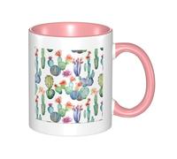 Tasse à café en céramique double couleur aquarelle cactus 330 ml - Tasse à thé classique, tasse cadeau, passe au micro-ondes, au bureau et à la maison