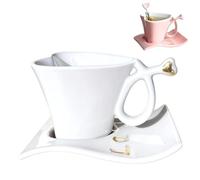Tasse à café en céramique en forme de cœur avec cuillères et soucoupes pour la Saint-Valentin - 153,4 g - Rouge et rose - Cadeau de Saint-Valentin pour couple amoureux ou mariage