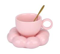 Tasse à café en céramique, ensemble tasse à café et soucoupe Cloud, tasse avec cuillère et sous-verre, tasses à latte 200 ml(rose)
