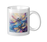 Tasse à café en céramique Fantasy Dragonflies de 11 oz avec grande anse, tasses à café en céramique pour femmes et hommes, tasse à café et à thé élégante, imagination merveilleuse, couleurs vibrantes,