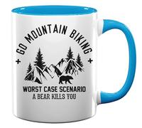 Tasse à café en céramique « Go Mountain Biking Worst Case Scenario A Bear Kills You » - Bleu clair
