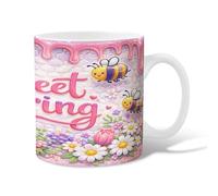 Tasse à café en céramique motif abeille, fleur ludique, nid d'abeille, printemps pêche, tasse à thé fantaisie avec poignée, cadeau pour amis, famille, collègues, enseignants, couples, employés 325 ml