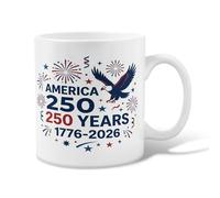 Tasse à café en céramique motif aigle, feux d'artifice patriotiques, étoiles festives, célébration rouge, tasse fantaisie avec poignée, idéale pour l'amitié, la famille, les collègues, le personnel