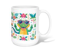 Tasse à café en céramique motif alligator, fleurs tropicales amusantes, feuilles, vert d'été, tasse à chocolat chaud avec poignée, idéale pour les amis, la famille, les collègues, les personnes âgées