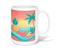 Tasse à café en céramique motif ananas, pastèque tropicale, palmier, pêche d'été, tasse fantaisie avec poignée, idéale pour l'amitié, la famille, les collègues, le personnel, les professeurs, 445 ml