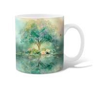 Tasse à café en céramique motif arbre, nature, nénuphar serein, papillon, vert printemps, tasse à thé fantaisie avec poignée, cadeau pour amis, famille, collègues, amoureux, personnes âgées, 325 ml