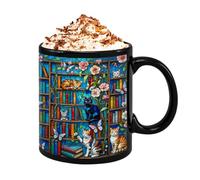 Tasse à café en céramique - Motif chat et résistante à la chaleur, tasse de lecture pour bibliothèque - Pour thé, lait, eau, jus, amoureux des animaux, auteurs, amateurs de lecture, maison appartement